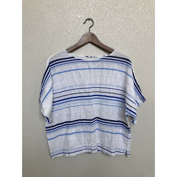 Chicos womens beachy top nautical 1 medium casual capsule stripe white blue - Picture 1 of 4